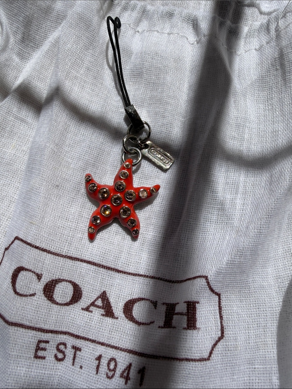 Coach Orange Starfish Charm Key/Phone Strap with Crystal Accents